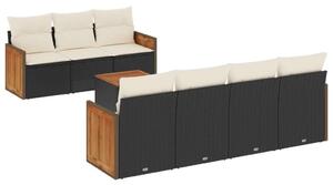 Polyrattan Kerti Ülőgarnitúra - 8 részes - Fekete
