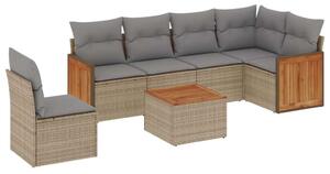 VidaXL 7 részes bézs polyrattan kerti ülőgarnitúra párnákkal