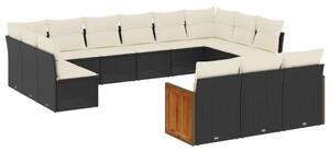 Polyrattan Kerti Ülőgarnitúra - 13 részes - Fekete