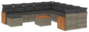 VidaXL Polyrattan Kerti Ülőgarnitúra - 12 részes, Szürke