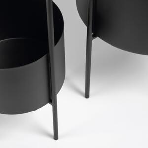 Két fekete fém virágcserép készlete Kave Home Cefre Ø 25 cm / 16,5 cm