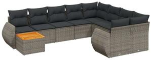 VidaXL 10 részes szürke polyrattan kerti ülőgarnitúra párnákkal