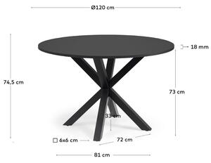 Fekete lakkozott étkezőasztal Kave Home Argo 120 cm fekete fém talppal