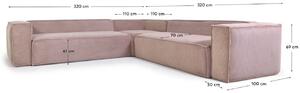 Rózsaszín kordbársony sarokkanapé Kave Home Blokk 320 cm, bal/jobb