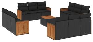 VidaXL Polyrattan Kerti Ülőgarnitúra - 13 részes - Fekete