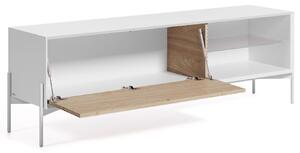 Fehér kőris TV-asztal Kave Home Marielle 167 x 40 cm fém talppal