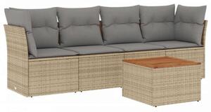 VidaXL Polyrattan Kerti Ülőgarnitúra - 5 részes - Bézs