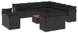 Polyrattan Kerti Ülőgarnitúra - 14 részes - Fekete