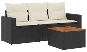 VidaXL Polyrattan Kerti Ülőgarnitúra - 4 részes, Fekete