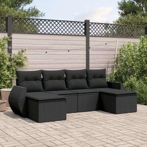 VidaXL 6 részes fekete polyrattan kerti ülőgarnitúra párnákkal
