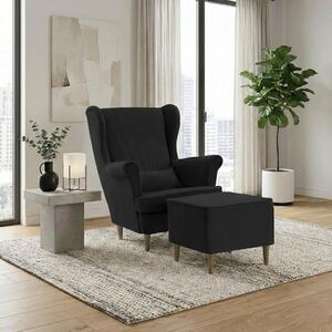 Skandináv szárnyas fotel lábtartóval LUKS Fekete