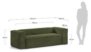 Zöld kordbársony kétüléses kanapé Kave Home Block 210 cm