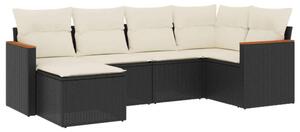 Polyrattan Kerti Ülőgarnitúra - 6 részes - Fekete