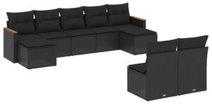 VidaXL Polyrattan Kerti Ülőgarnitúra - 9 részes - Fekete