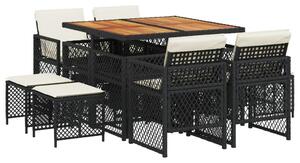VidaXL Kerti Étkezőgarnitúra - 9 részes - Fekete Polyrattan