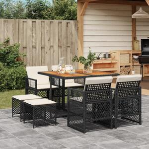 VidaXL Kerti Étkezőgarnitúra - 9 részes - Fekete Polyrattan