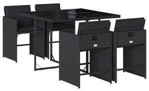 VidaXL - 5 Részes Polyrattan Kerti Étkezőgarnitúra - Fekete