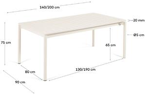 Matt fehér fém összecsukható kerti asztal Kave Home Zaltana 140/200 x 90 cm