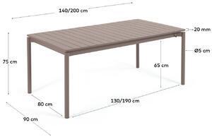 Matt barna fém összecsukható kerti asztal Kave Home Zaltana 140/200 x 90 cm