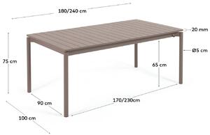 Matt barna fém összecsukható kerti asztal Kave Home Zaltana 180/240 x 100 cm