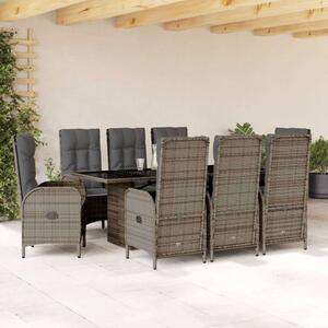 VidaXL 9 részes szürke polyrattan kerti étkezőgarnitúra párnával