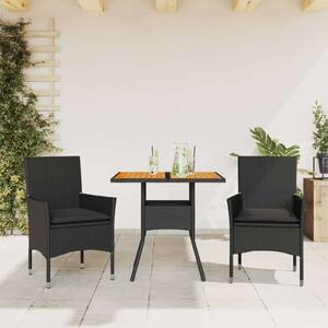 VidaXL - 3 részes Kerti Étkezőgarnitúra - Polyrattan - Fekete