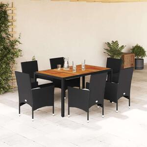 VidaXL Polyrattan Kerti Étkezőgarnitúra - 7 részes - Fekete