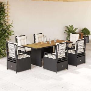 VidaXL Kerti Étkezőgarnitúra - 7 részes - Fekete Polyrattan