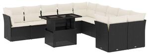 VidaXL 11 részes fekete polyrattan kerti ülőgarnitúra párnákkal