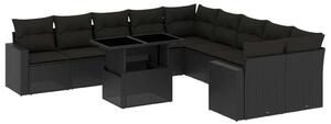 Polyrattan Kerti Ülőgarnitúra - 11 részes - Fekete