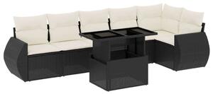 VidaXL 7 részes fekete polyrattan kerti ülőgarnitúra párnával