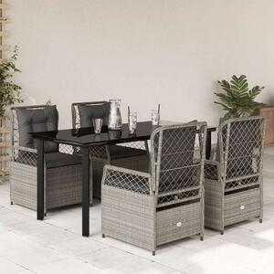 VidaXL 5részes világosszürke polyrattan kerti étkezőgarnitúra párnával