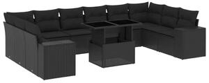 VidaXL Polyrattan Kerti Ülőgarnitúra - 11 részes - Fekete