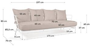 Világosszürke szövet kerti kanapé Kave Home Mareluz 197 cm fehér alappal