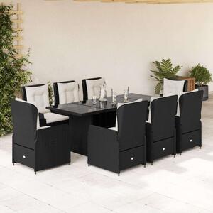 VidaXL Kerti Étkezőgarnitúra - 9 részes - Fekete Polyrattan