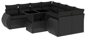 VidaXL Polyrattan Kerti Ülőgarnitúra - 9 részes - Fekete