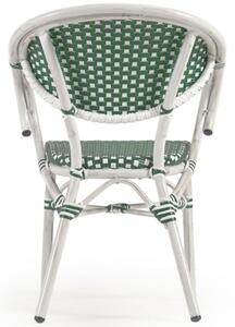 Zöld-fehér műrattan kerti szék Kave Home Marilyn karfával