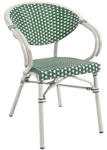 Zöld-fehér műrattan kerti szék Kave Home Marilyn karfával