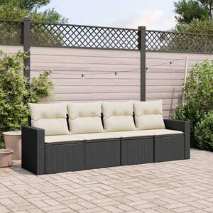 Polyrattan Kerti Ülőgarnitúra - 4 részes - Fekete