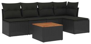 Polyrattan Kerti Ülőgarnitúra - 6 részes - Fekete