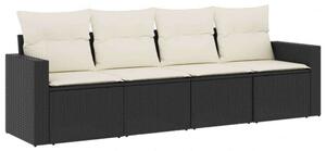 Polyrattan Kerti Ülőgarnitúra - 4 részes - Fekete