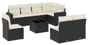 Polyrattan Kerti Ülőgarnitúra - 9 részes - Fekete