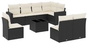 Polyrattan Kerti Ülőgarnitúra - 9 részes - Fekete