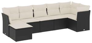 Polyrattan Kerti Ülőgarnitúra - 7 részes - Fekete