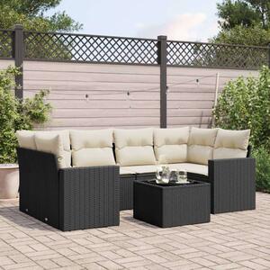 Polyrattan Kerti Ülőgarnitúra - 7 részes - Fekete