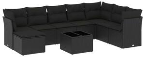VidaXL Polyrattan Kerti Ülőgarnitúra - 9 részes - Fekete