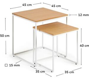 Két tölgyfa asztalkészlet Kave Home Yoana 35x35/ 45x45 cm fehér alappal