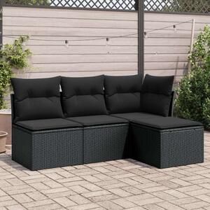 Polyrattan Kerti Ülőgarnitúra - 4 részes - Fekete