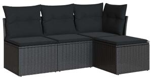 Polyrattan Kerti Ülőgarnitúra - 4 részes - Fekete