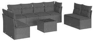 Polyrattan Kerti Ülőgarnitúra - 9 részes - Fekete